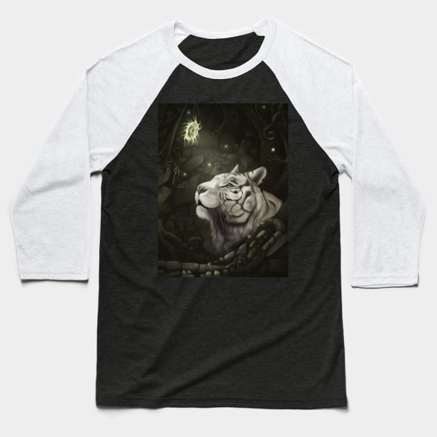 In the Cave of Spirits - Tiger Adventures Baseball T-Shirt by MonoMano